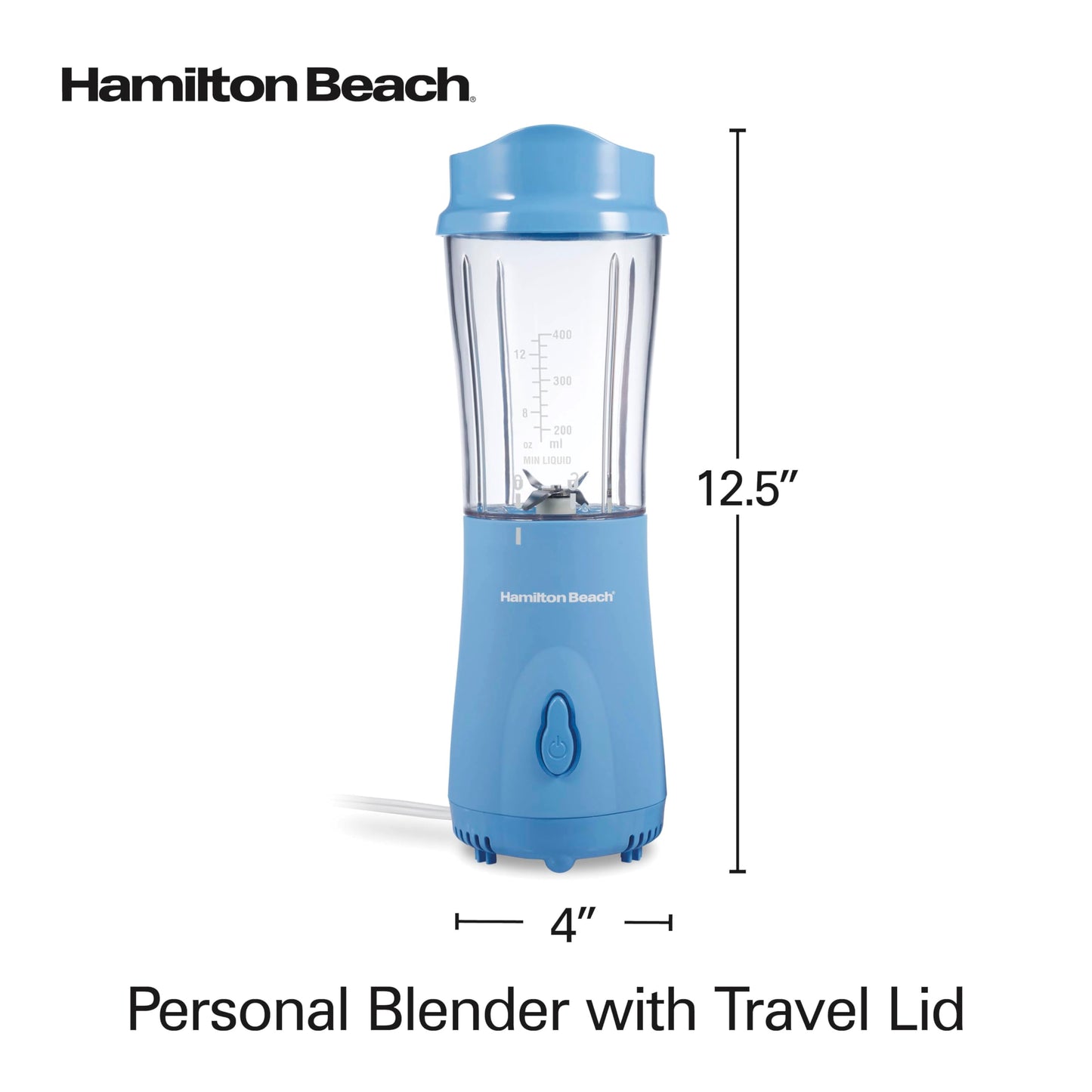 Hamilton Beach Portable Blender for Shakes and Smoothies, 14 Oz BPA Free Travel Cup & Lid, Durable Stainless Steel Blades, Personal Smoothie Blender, Coral (51171)