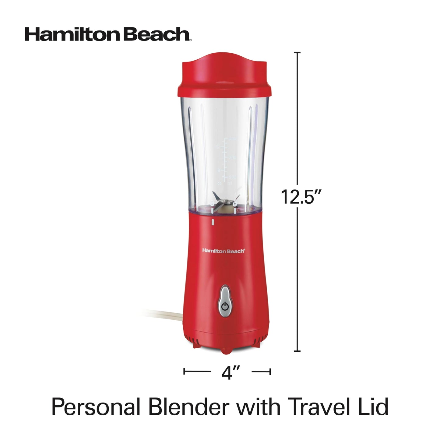 Hamilton Beach Portable Blender for Shakes and Smoothies, 14 Oz BPA Free Travel Cup & Lid, Durable Stainless Steel Blades, Personal Smoothie Blender, Coral (51171)