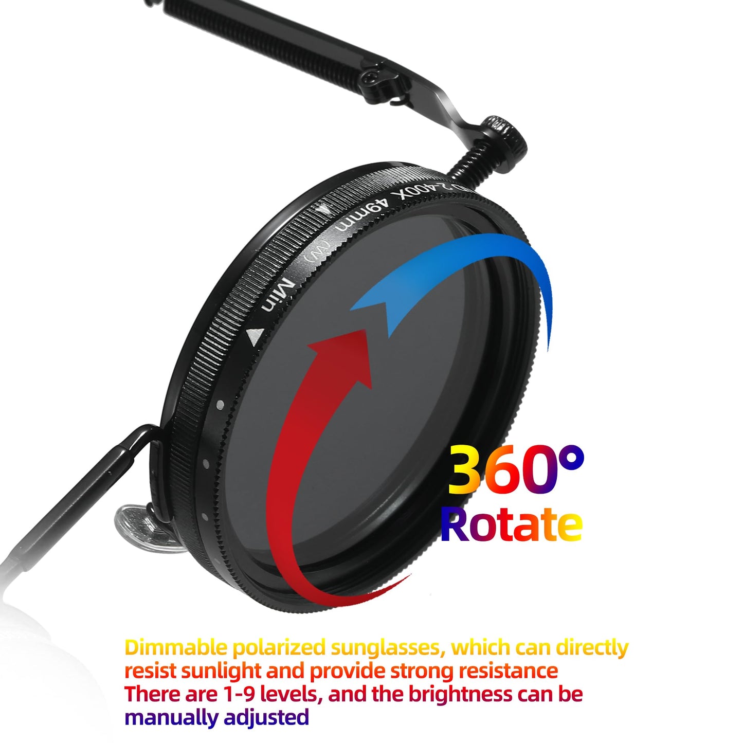 Adjustable Tint Sunglasses, 1-9 Gears Nightshift Glasses Retro Round Polarized Dimming Glasses ND Filter Lenses