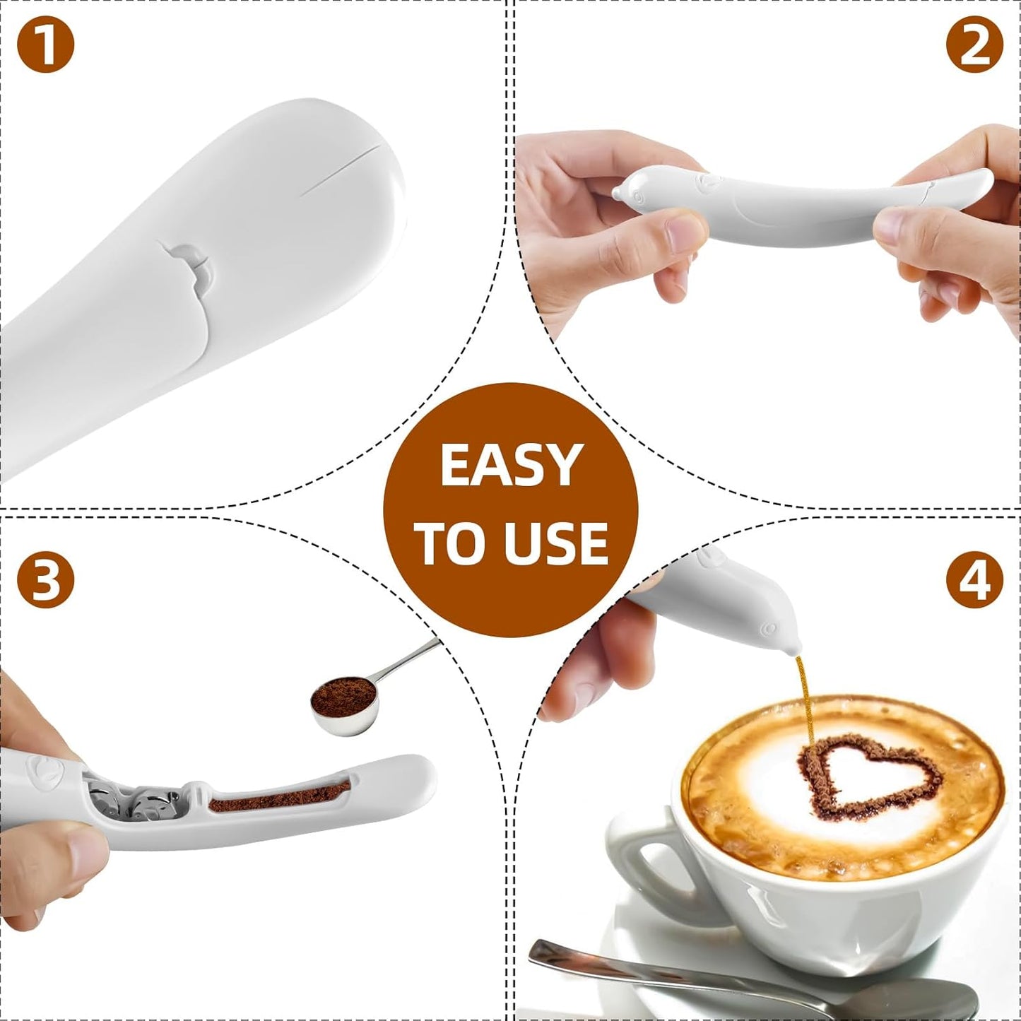 Spice Pen for Electrical Coffee Art for Latter & Food,DIY a Variety of Special Creative Pattern with All Natural Materials-Coffee Grounds, Cocoa Powder, Ground Sugar (White)