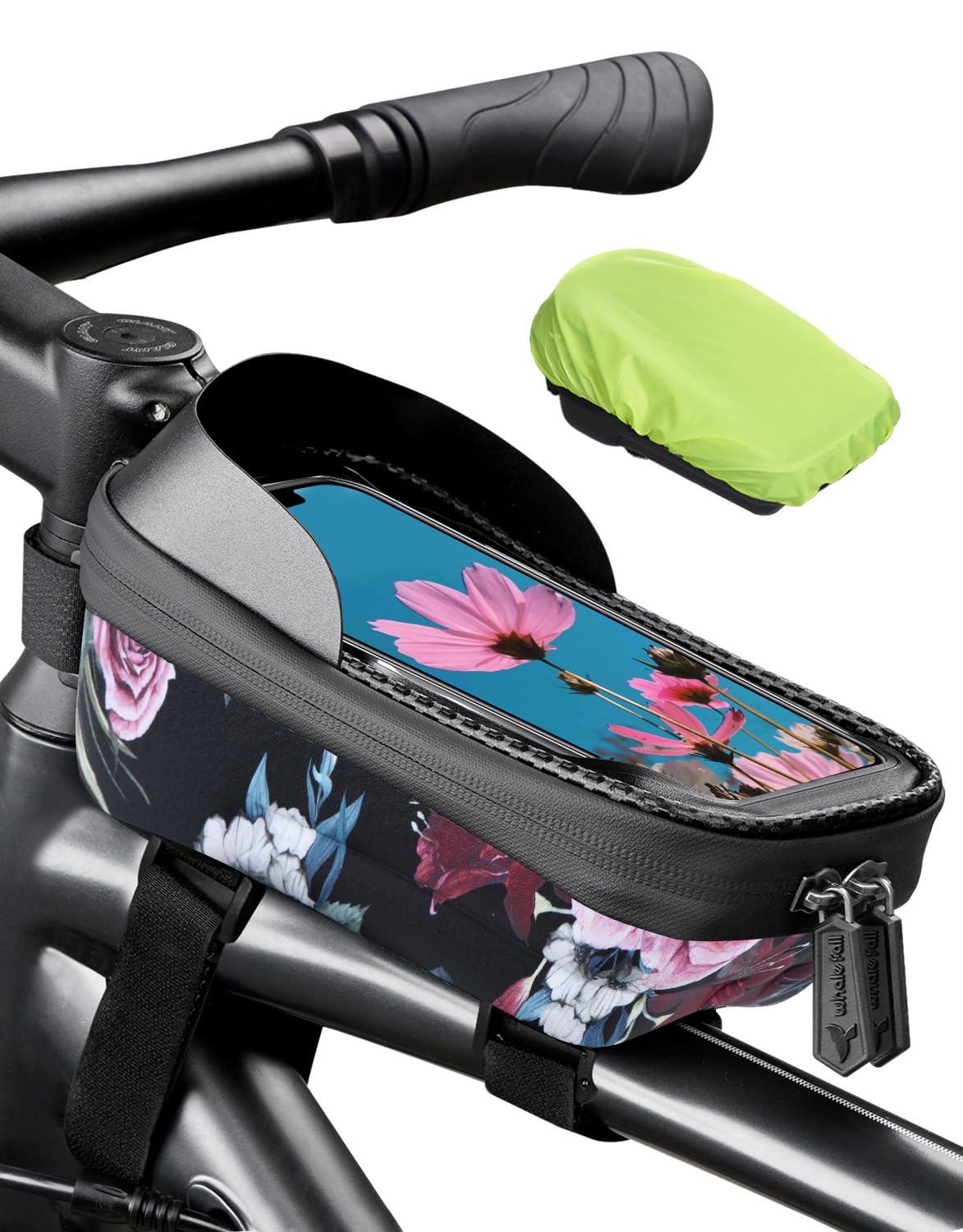 whale fall Bike Frame Bag Waterproof, 3D Eva Hard Shell, Bike Phone Holder, Bicycle Top Tube Bag, Cycling Pouch with Rain Cover, Bike Accessories for Phones Under 7"