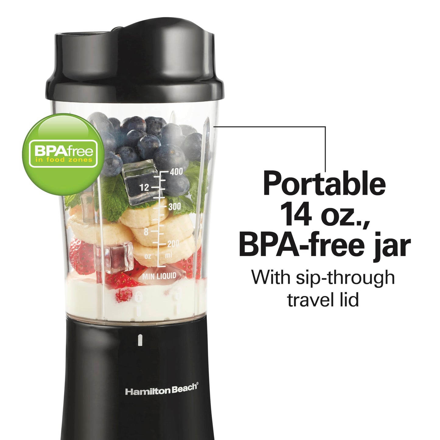 Hamilton Beach Portable Blender for Shakes and Smoothies, 14 Oz BPA Free Travel Cup & Lid, Durable Stainless Steel Blades, Personal Smoothie Blender, Coral (51171)