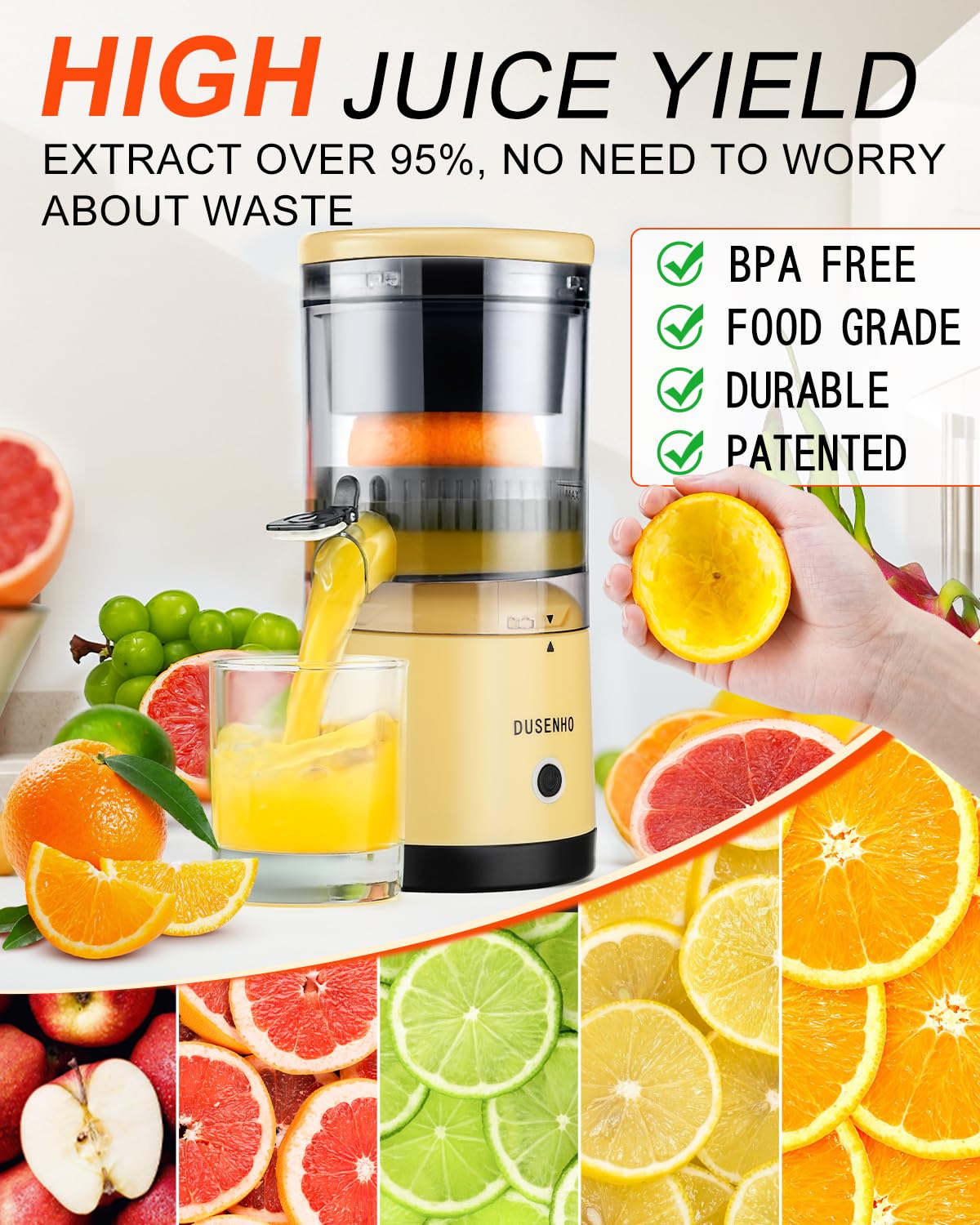Electric Citrus Juicer Rechargeable - Electric Juicer Machines with USB and Cleaning Brush Portable Compact Juicer for Orange, Lemon, Limes