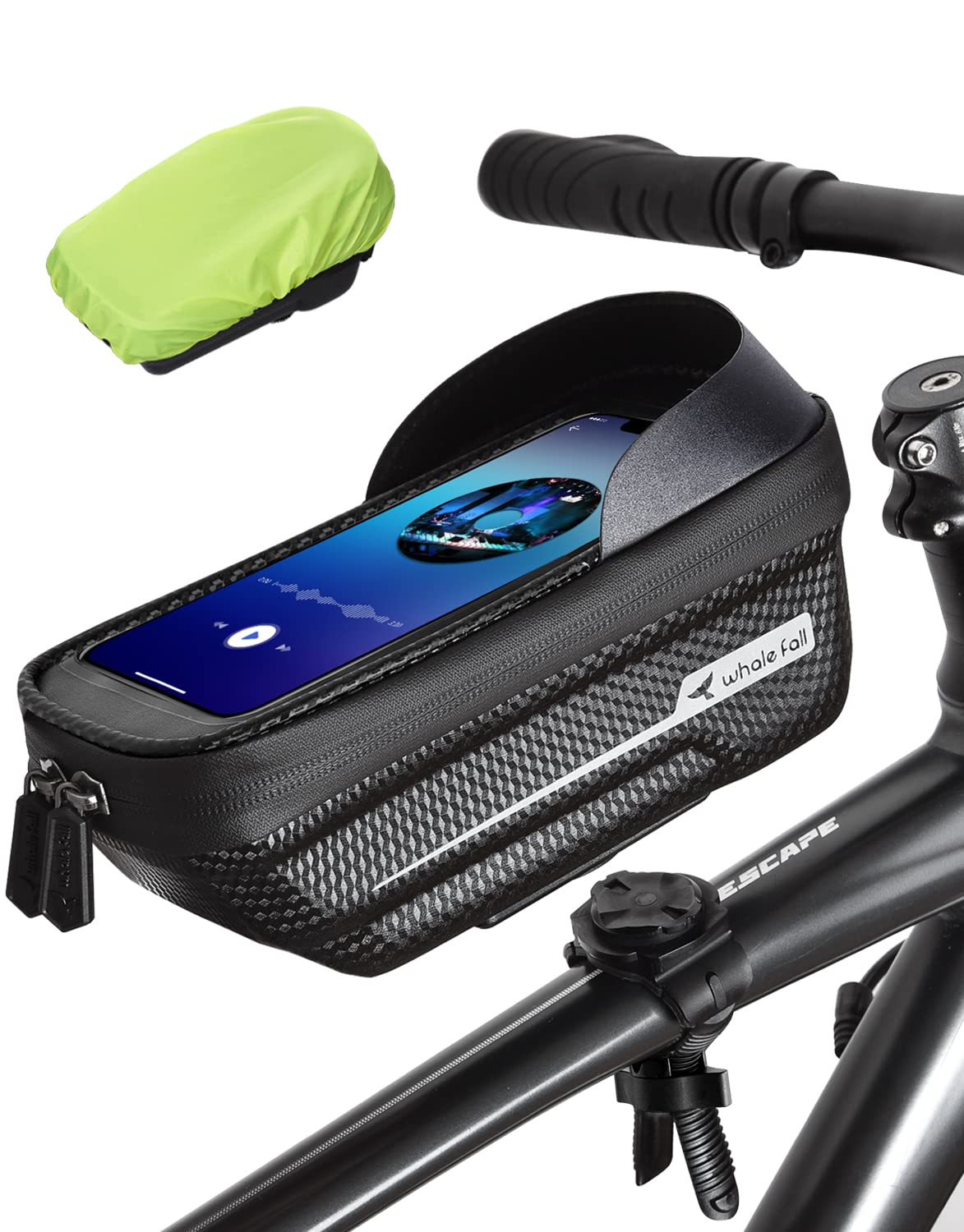 whale fall Bike Frame Bag Waterproof, 3D Eva Hard Shell, Bike Phone Holder, Bicycle Top Tube Bag, Cycling Pouch with Rain Cover, Bike Accessories for Phones Under 7"