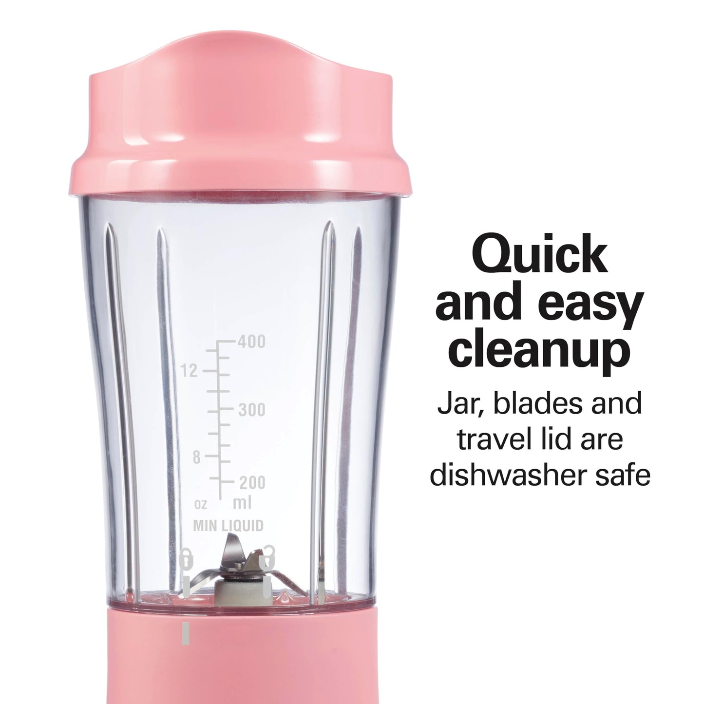 Hamilton Beach Portable Blender for Shakes and Smoothies, 14 Oz BPA Free Travel Cup & Lid, Durable Stainless Steel Blades, Personal Smoothie Blender, Coral (51171)