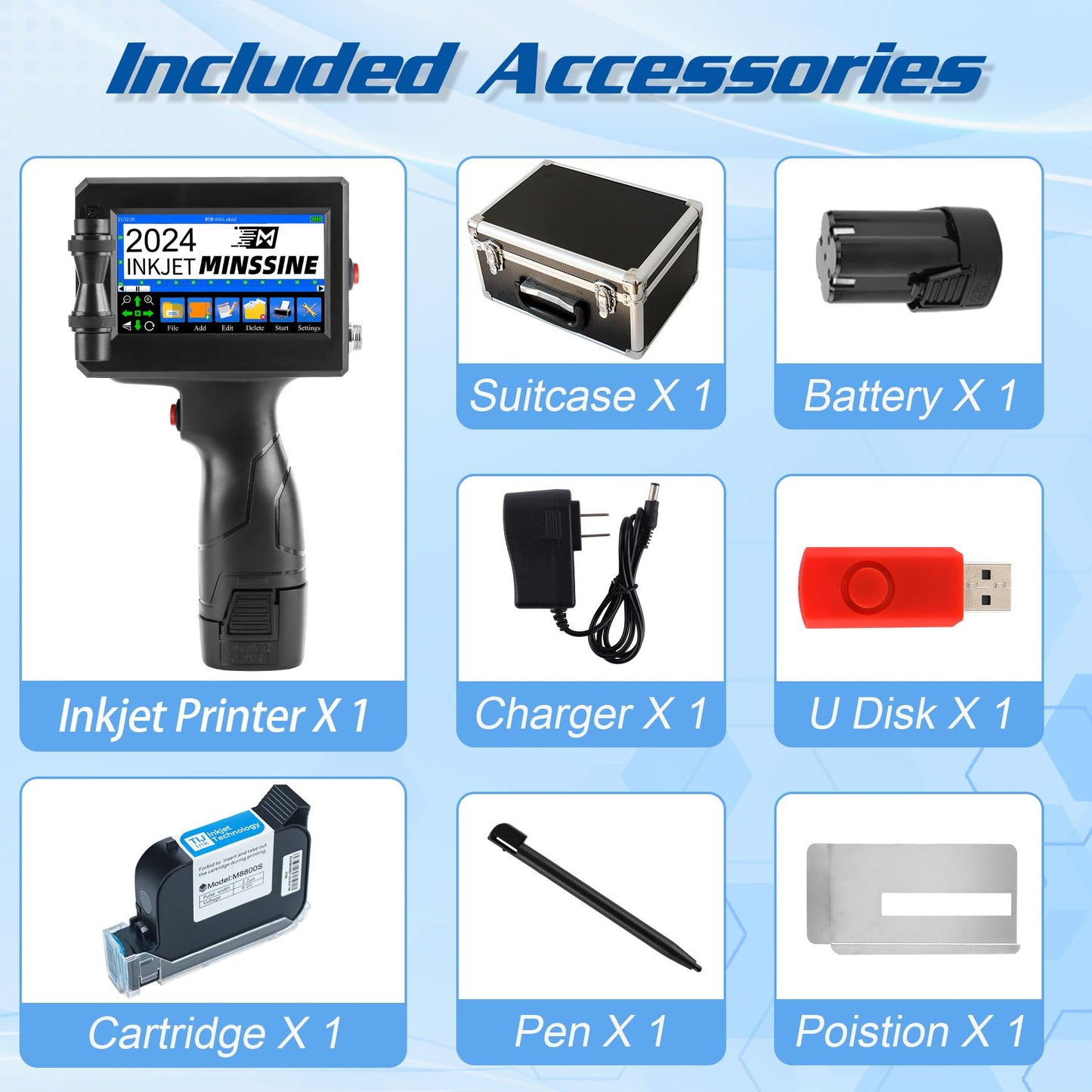 Handheld Inkjet Printer Gun MS-Z10 with 42ml Quick-Drying Ink Cartridge Portable Handheld Printer for Text/Barcode/Logo/QRCode/Counter/Batch Number/Date Coder(Printing Height: 0.08-0.5Inch)