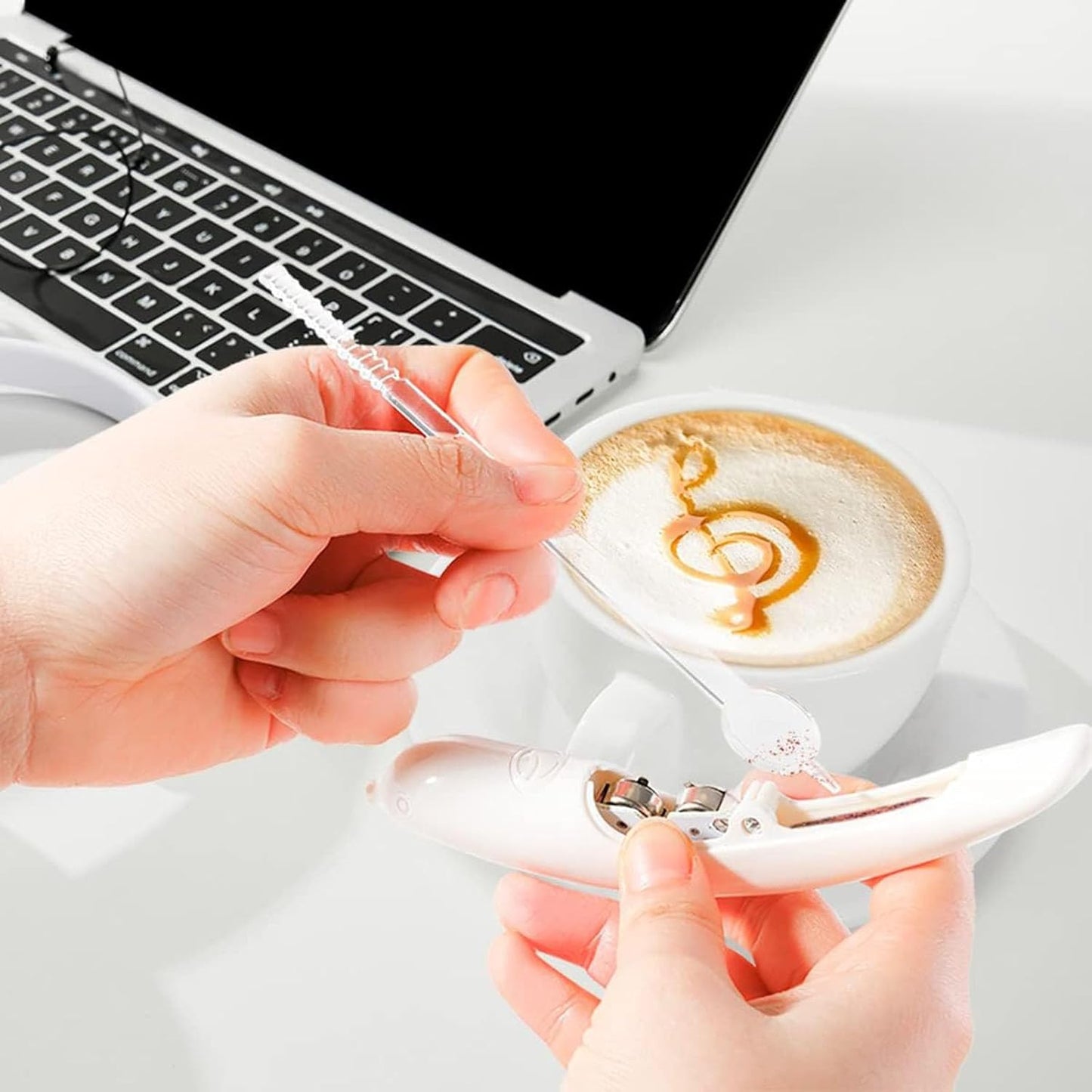 Spice Pen for Electrical Coffee Art for Latter & Food,DIY a Variety of Special Creative Pattern with All Natural Materials-Coffee Grounds, Cocoa Powder, Ground Sugar (White)
