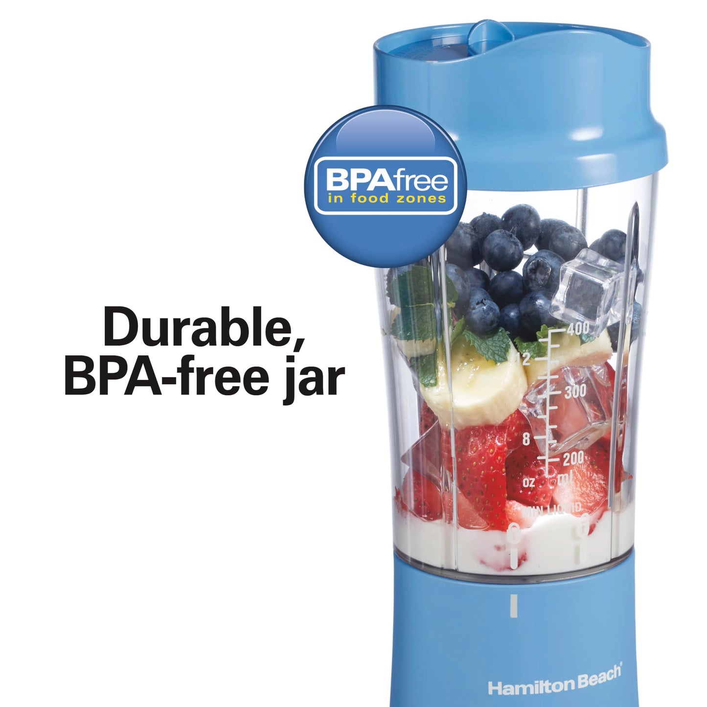 Hamilton Beach Portable Blender for Shakes and Smoothies, 14 Oz BPA Free Travel Cup & Lid, Durable Stainless Steel Blades, Personal Smoothie Blender, Coral (51171)