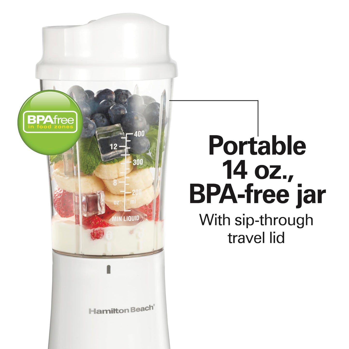 Hamilton Beach Portable Blender for Shakes and Smoothies, 14 Oz BPA Free Travel Cup & Lid, Durable Stainless Steel Blades, Personal Smoothie Blender, Coral (51171)