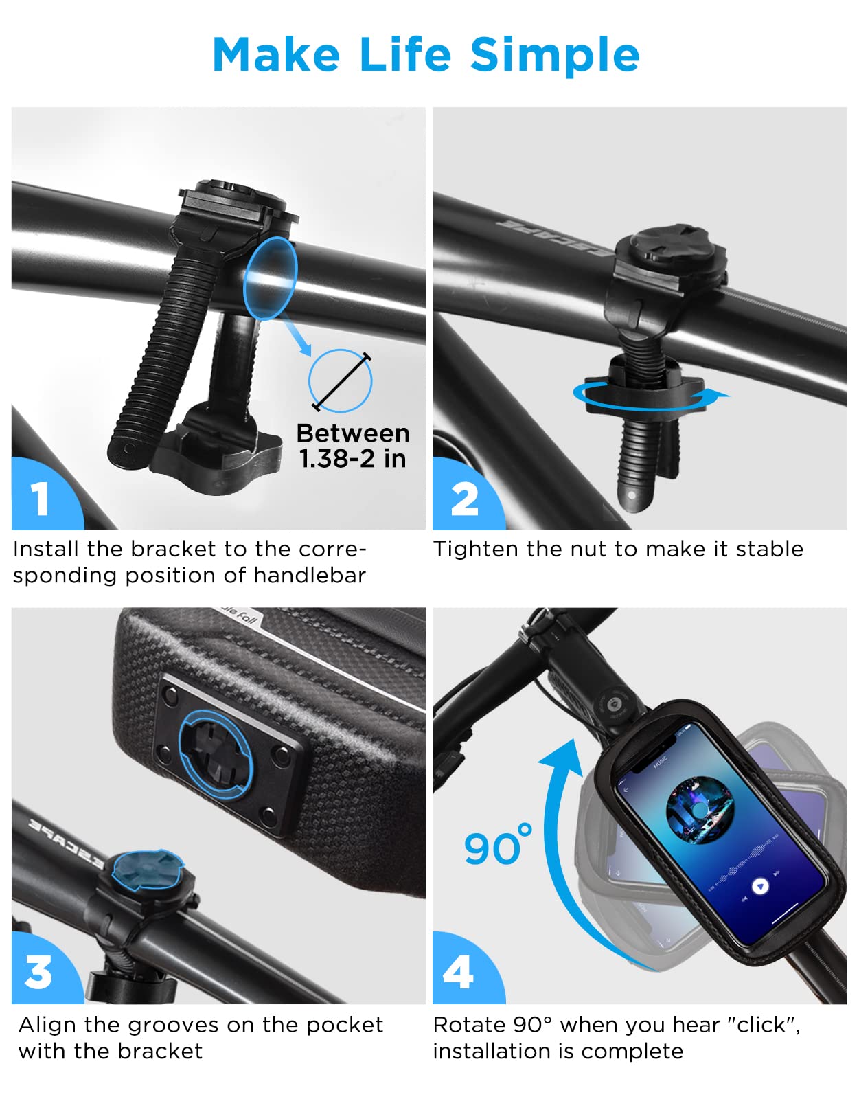 whale fall Bike Frame Bag Waterproof, 3D Eva Hard Shell, Bike Phone Holder, Bicycle Top Tube Bag, Cycling Pouch with Rain Cover, Bike Accessories for Phones Under 7"