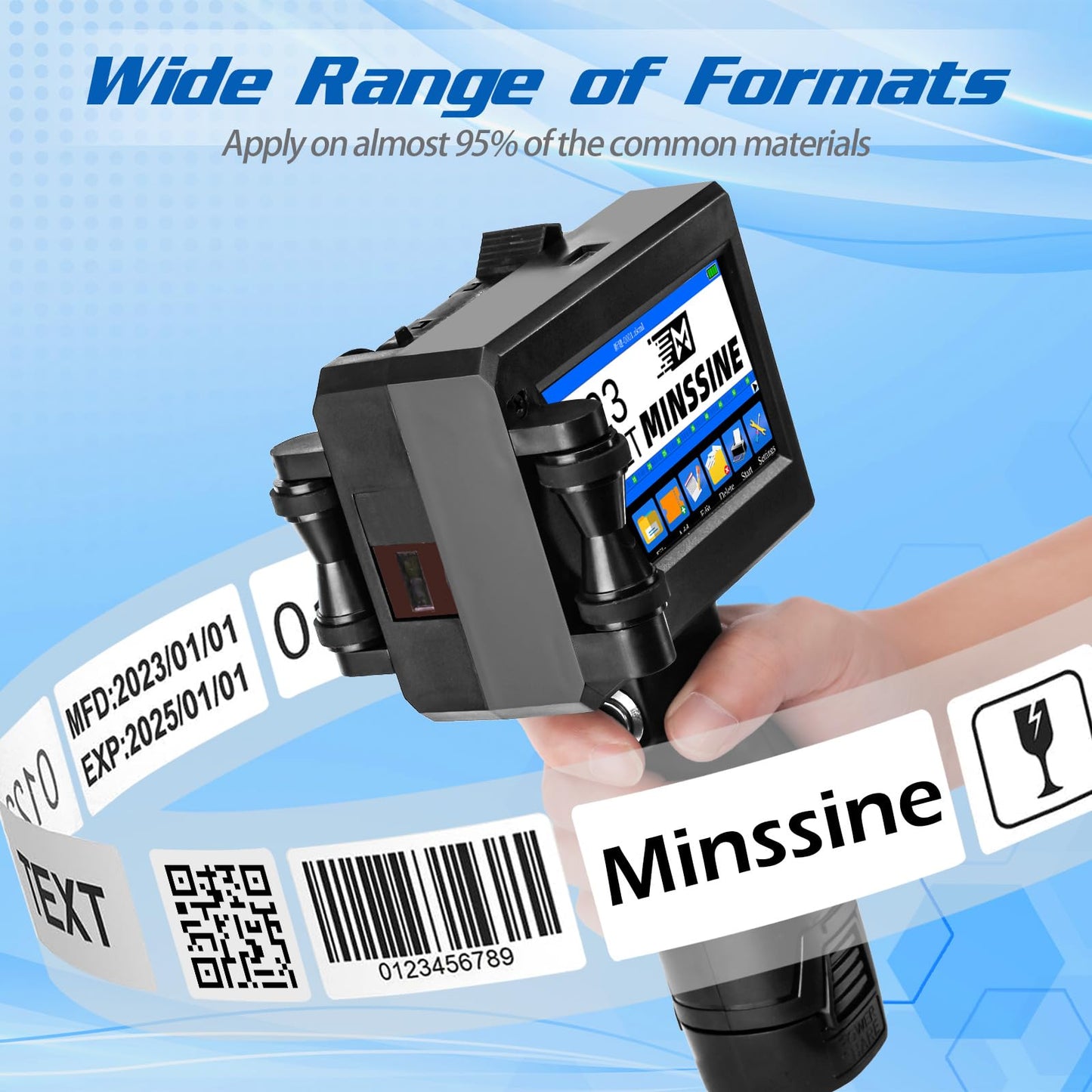 Handheld Inkjet Printer Gun MS-Z10 with 42ml Quick-Drying Ink Cartridge Portable Handheld Printer for Text/Barcode/Logo/QRCode/Counter/Batch Number/Date Coder(Printing Height: 0.08-0.5Inch)