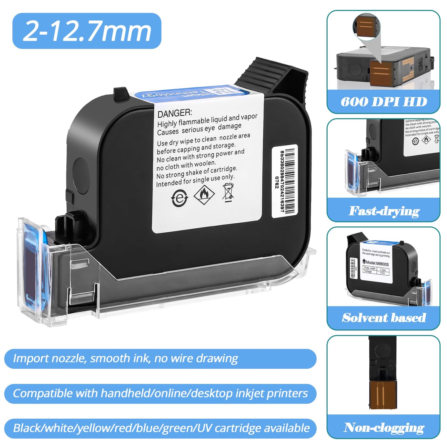 Handheld Inkjet Printer Gun MS-Z10 with 42ml Quick-Drying Ink Cartridge Portable Handheld Printer for Text/Barcode/Logo/QRCode/Counter/Batch Number/Date Coder(Printing Height: 0.08-0.5Inch)