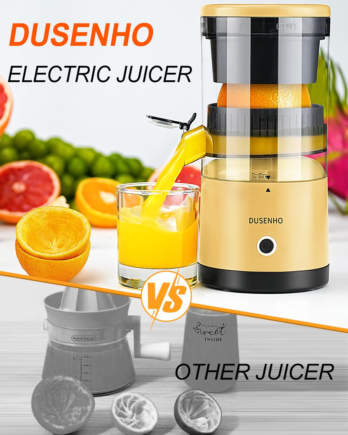 Electric Citrus Juicer Rechargeable - Electric Juicer Machines with USB and Cleaning Brush Portable Compact Juicer for Orange, Lemon, Limes