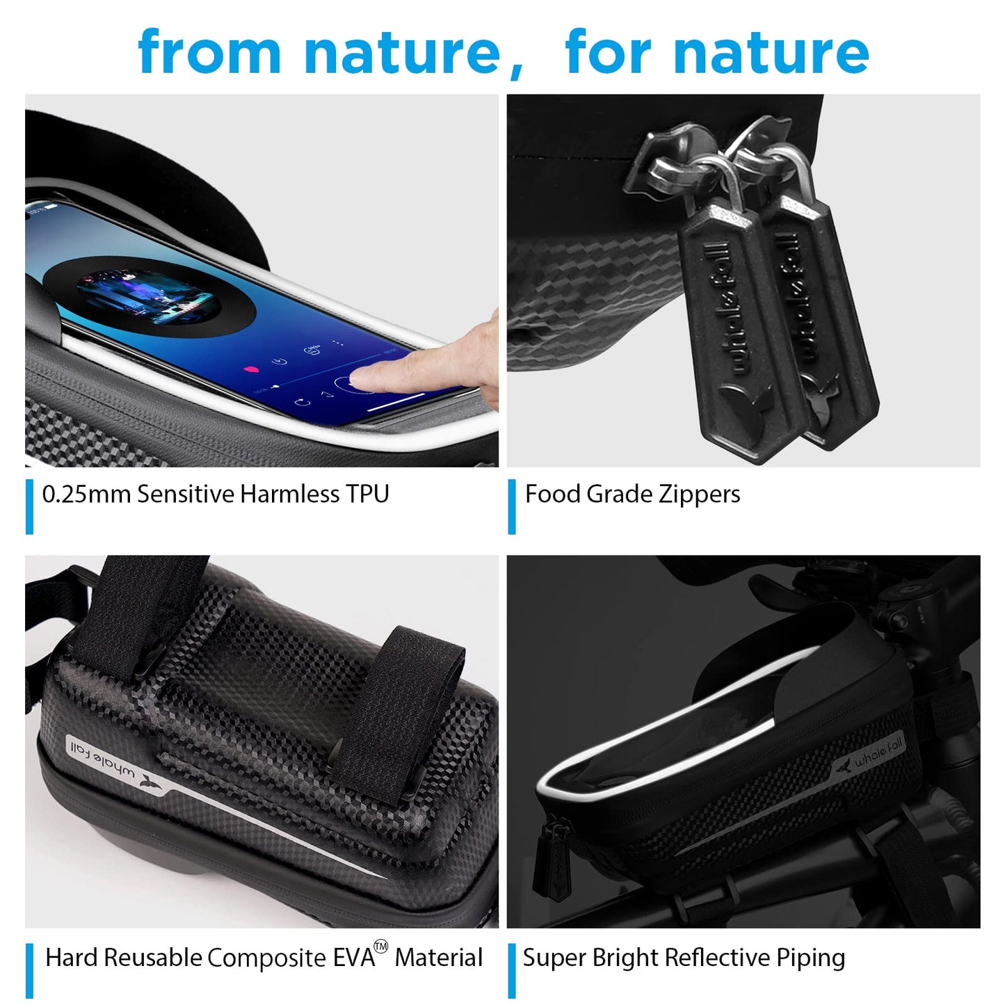 whale fall Bike Frame Bag Waterproof, 3D Eva Hard Shell, Bike Phone Holder, Bicycle Top Tube Bag, Cycling Pouch with Rain Cover, Bike Accessories for Phones Under 7"