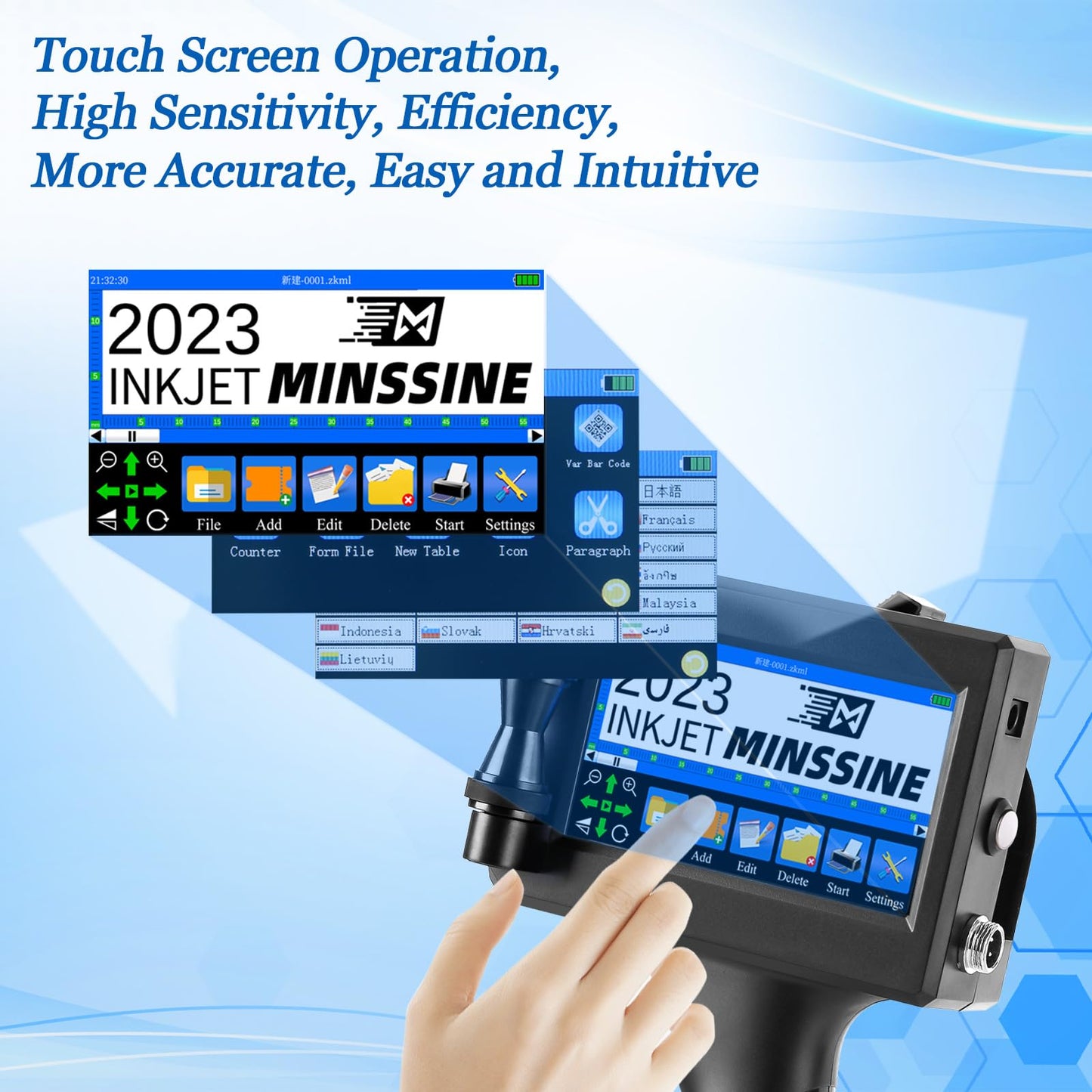 Handheld Inkjet Printer Gun MS-Z10 with 42ml Quick-Drying Ink Cartridge Portable Handheld Printer for Text/Barcode/Logo/QRCode/Counter/Batch Number/Date Coder(Printing Height: 0.08-0.5Inch)