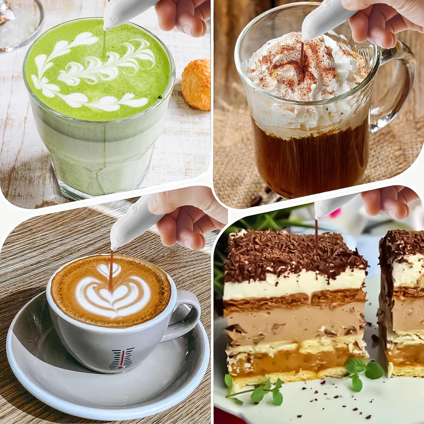 Spice Pen for Electrical Coffee Art for Latter & Food,DIY a Variety of Special Creative Pattern with All Natural Materials-Coffee Grounds, Cocoa Powder, Ground Sugar (White)