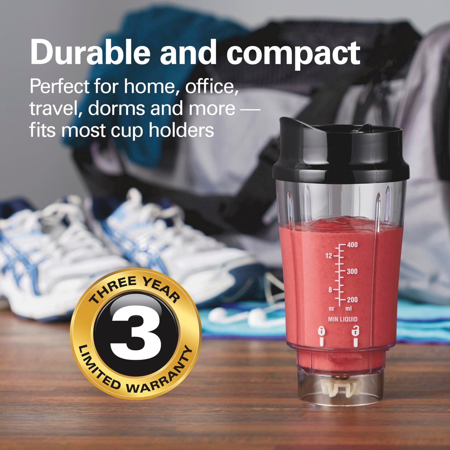 Hamilton Beach Portable Blender for Shakes and Smoothies, 14 Oz BPA Free Travel Cup & Lid, Durable Stainless Steel Blades, Personal Smoothie Blender, Coral (51171)