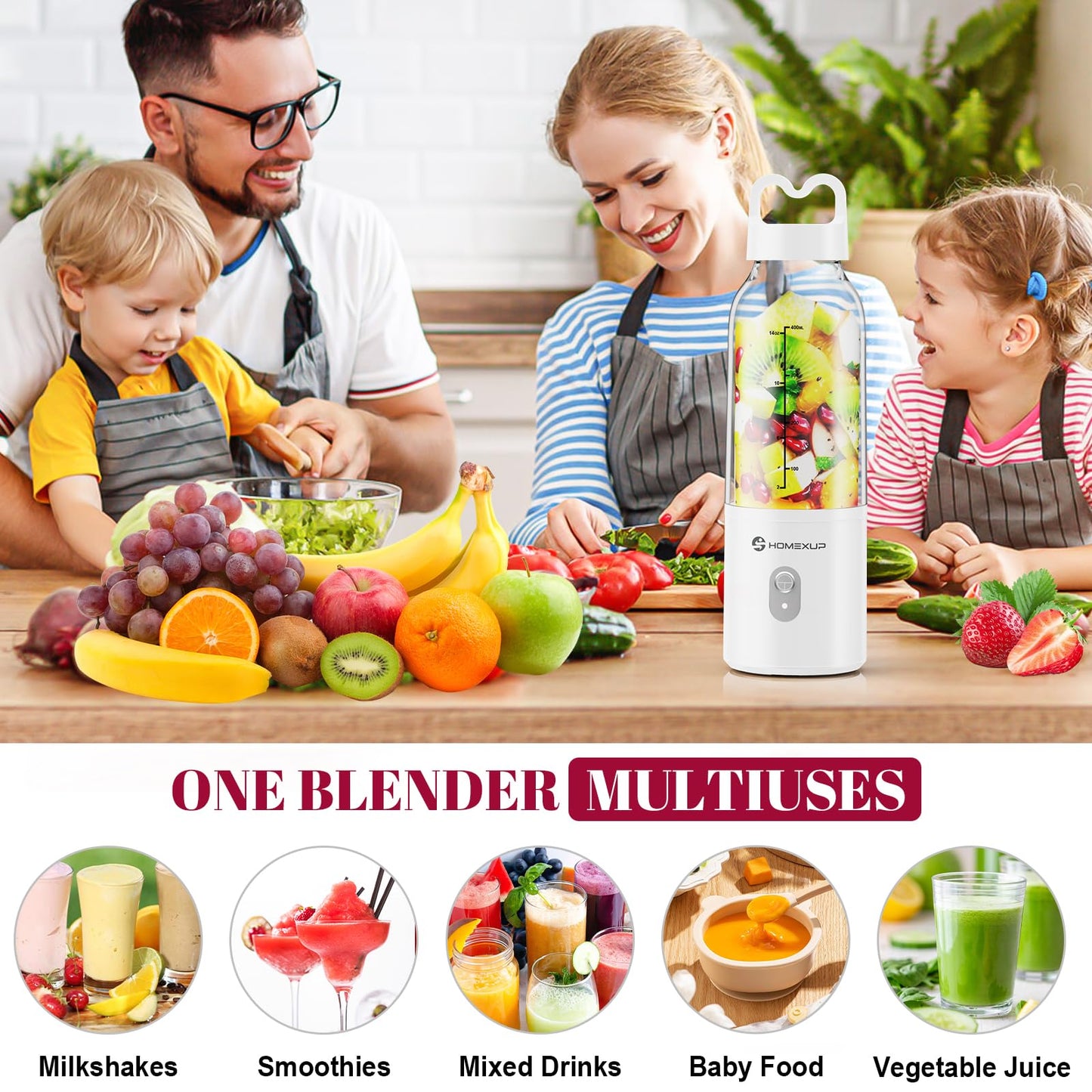 Portable Personal Blender 17 OZ/500 ML Juicer, 175W Personal Size Blender, Ideal for Smoothies, Ice Blending, Juicing, and Food Processing, Compact, Convenient, and Versatile (Pink)