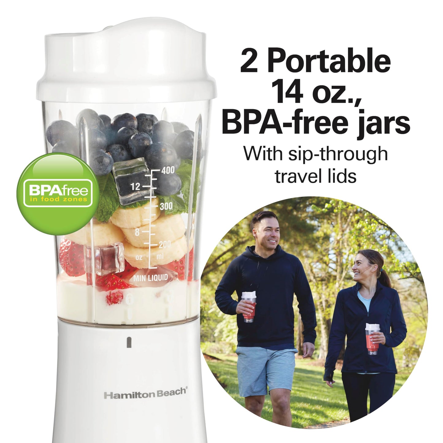 Hamilton Beach Portable Blender for Shakes and Smoothies, 14 Oz BPA Free Travel Cup & Lid, Durable Stainless Steel Blades, Personal Smoothie Blender, Coral (51171)
