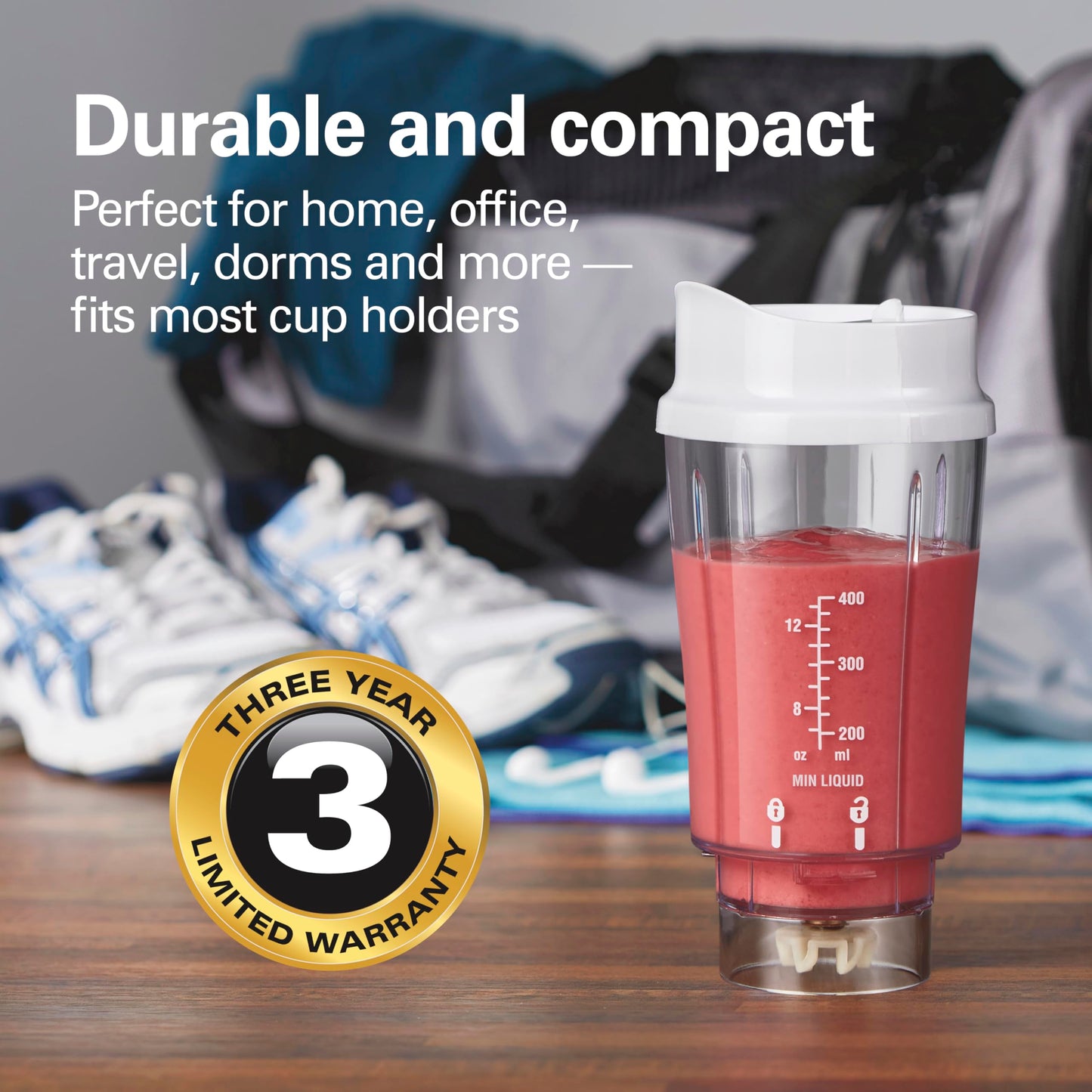 Hamilton Beach Portable Blender for Shakes and Smoothies, 14 Oz BPA Free Travel Cup & Lid, Durable Stainless Steel Blades, Personal Smoothie Blender, Coral (51171)