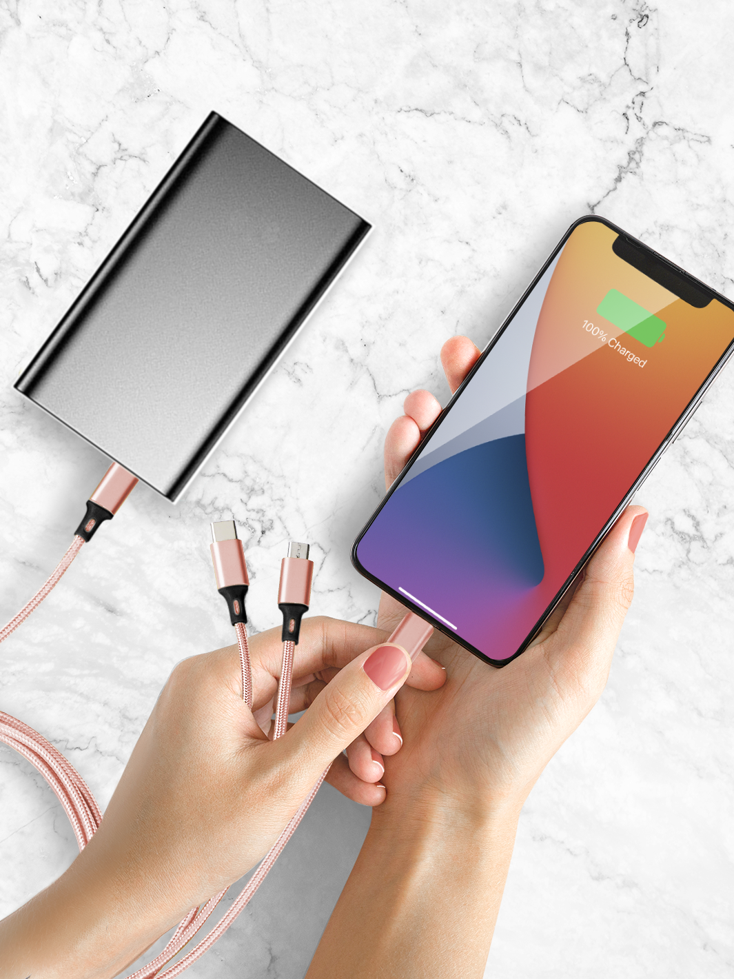 USB-C Rose Gold 3-in-1 Charging Cable