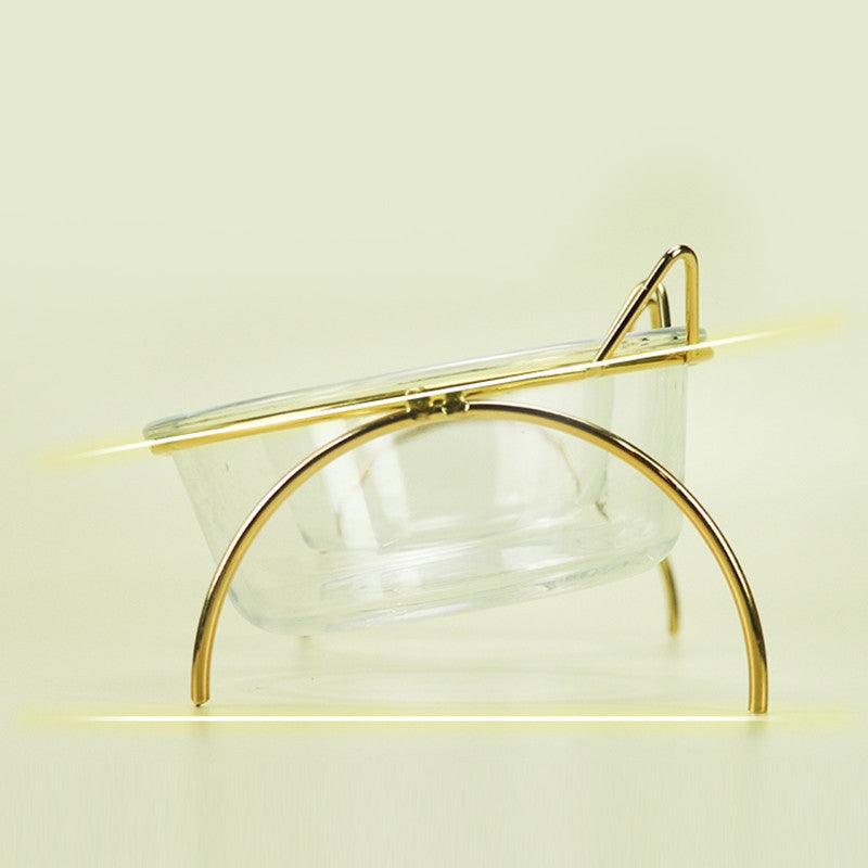 Sparkling Glass Cat Bowl With Elevated Metal Rack - Stylish And Functional Pet Feeder