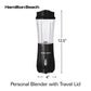 Hamilton Beach Portable Blender for Shakes and Smoothies, 14 Oz BPA Free Travel Cup & Lid, Durable Stainless Steel Blades, Personal Smoothie Blender, Coral (51171)