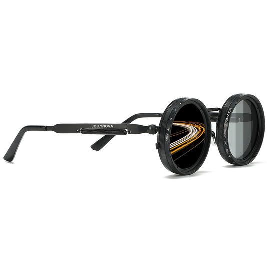 Adjustable Tint Sunglasses, 1-9 Gears Nightshift Glasses Retro Round Polarized Dimming Glasses ND Filter Lenses