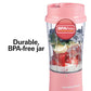 Hamilton Beach Portable Blender for Shakes and Smoothies, 14 Oz BPA Free Travel Cup & Lid, Durable Stainless Steel Blades, Personal Smoothie Blender, Coral (51171)