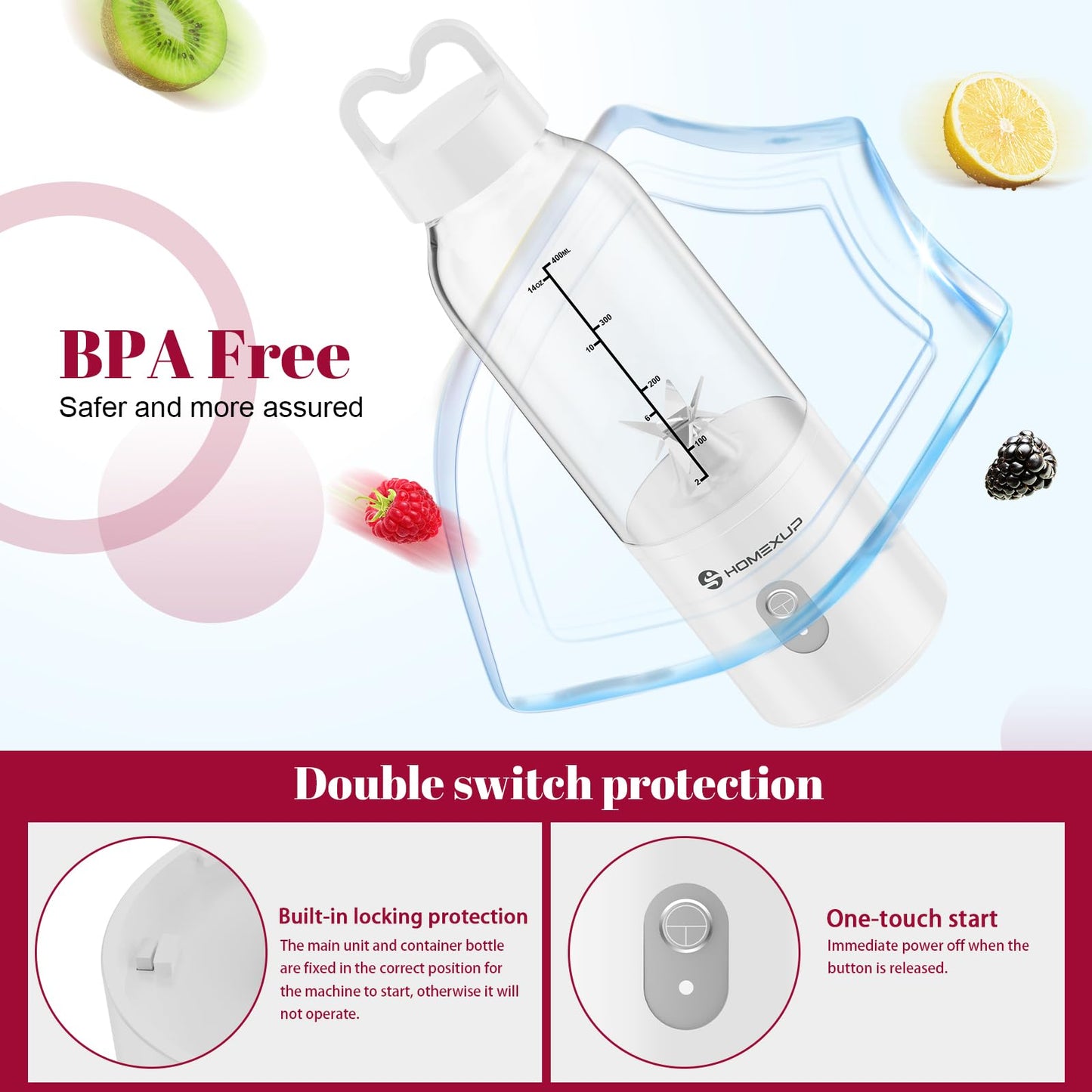 Portable Personal Blender 17 OZ/500 ML Juicer, 175W Personal Size Blender, Ideal for Smoothies, Ice Blending, Juicing, and Food Processing, Compact, Convenient, and Versatile (Pink)