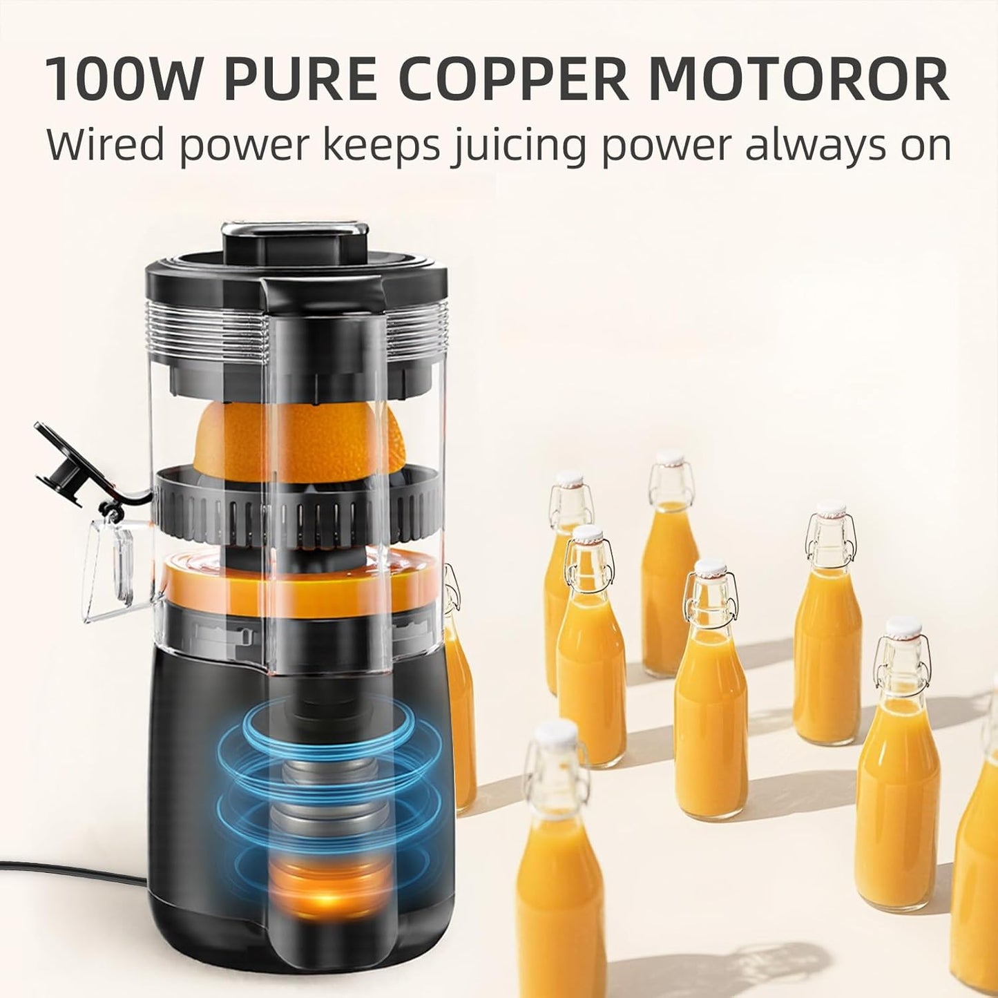 Keerain Electric Orange Juicer, Hand-Free Citrus Juicer Machine with Cleaning Brush, High-Performance Automatic Juice Squeezer for Lemon, Lime, Grapefruit, Pomegranate, Easy to Clean & Use