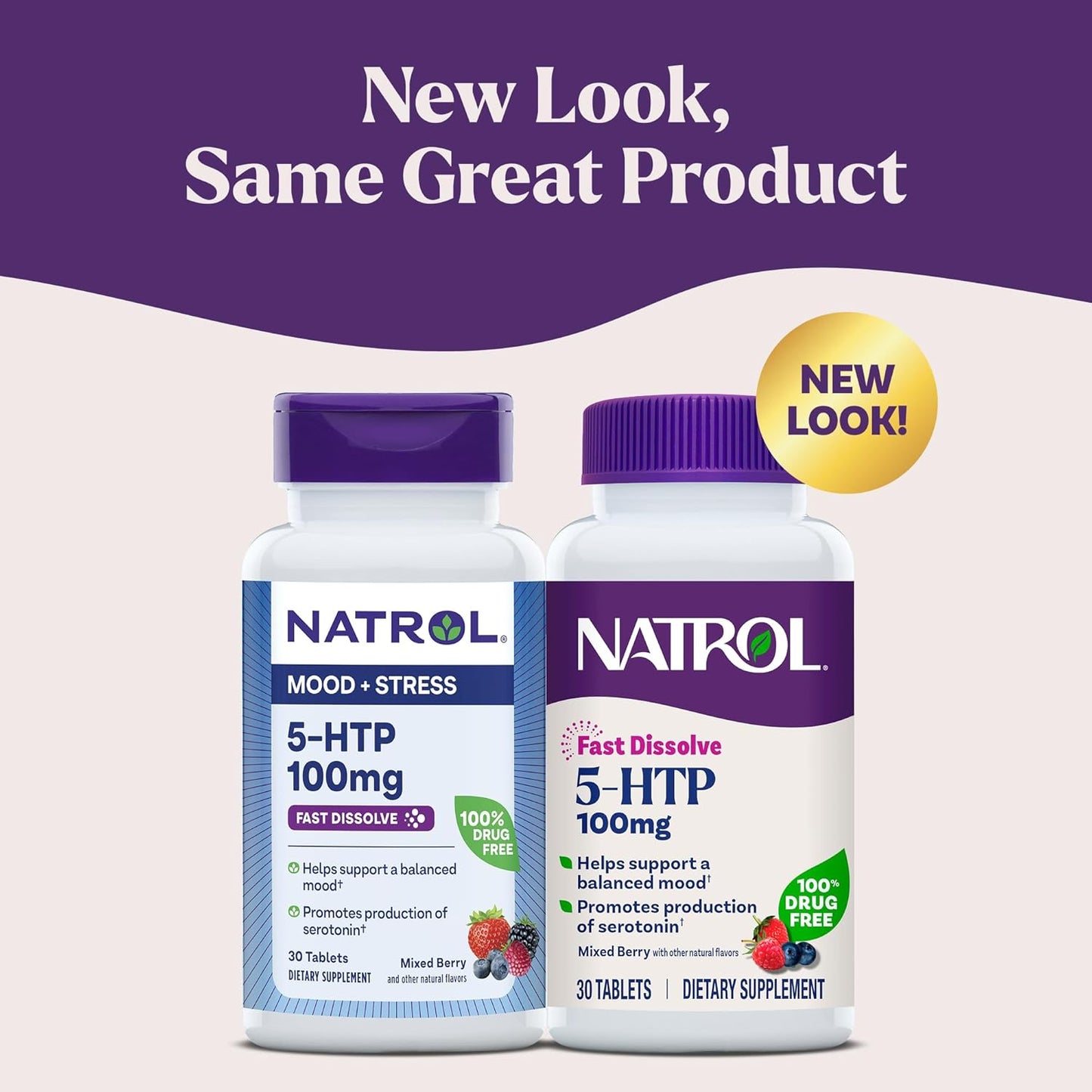 Natrol 5-HTP 100 mg, Fast Dissolve Supplement, Supports a Balanced Mood, Serotonin Production and General Well-Being, 30 Mixed Berry Tablets, Up to a 30 Day Supply