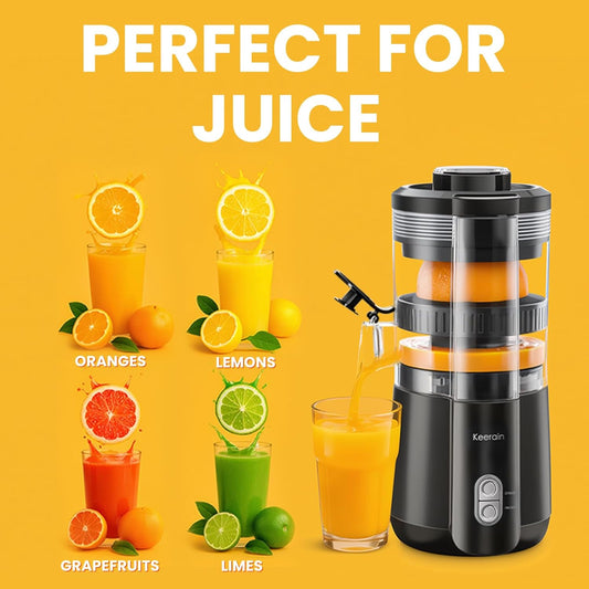 Keerain Electric Orange Juicer, Hand-Free Citrus Juicer Machine with Cleaning Brush, High-Performance Automatic Juice Squeezer for Lemon, Lime, Grapefruit, Pomegranate, Easy to Clean & Use