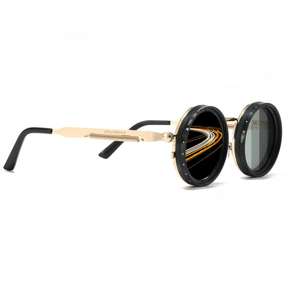 Adjustable Tint Sunglasses, 1-9 Gears Nightshift Glasses Retro Round Polarized Dimming Glasses ND Filter Lenses