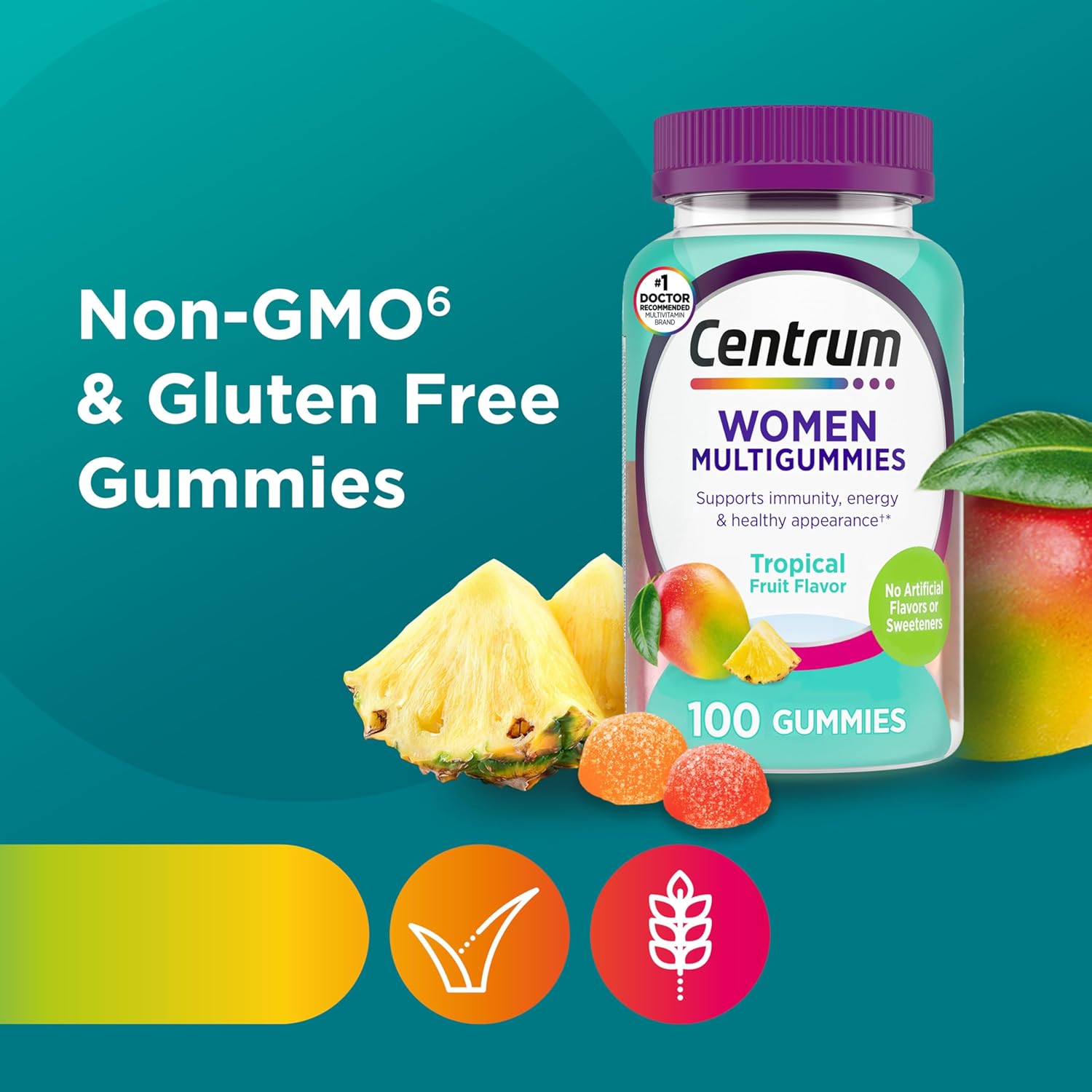 Centrum Women’s Multivitamin Gummies, Immune, Energy, Healthy Appearance Support, 100 Count, 50 Day Supply