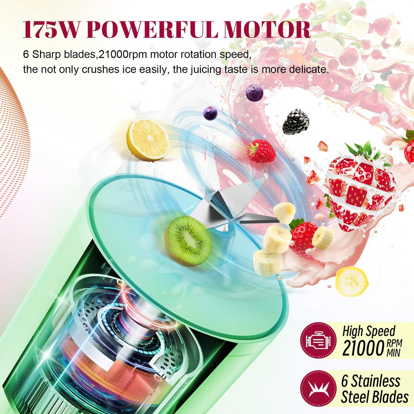 Portable Personal Blender 17 OZ/500 ML Juicer, 175W Personal Size Blender, Ideal for Smoothies, Ice Blending, Juicing, and Food Processing, Compact, Convenient, and Versatile (Pink)