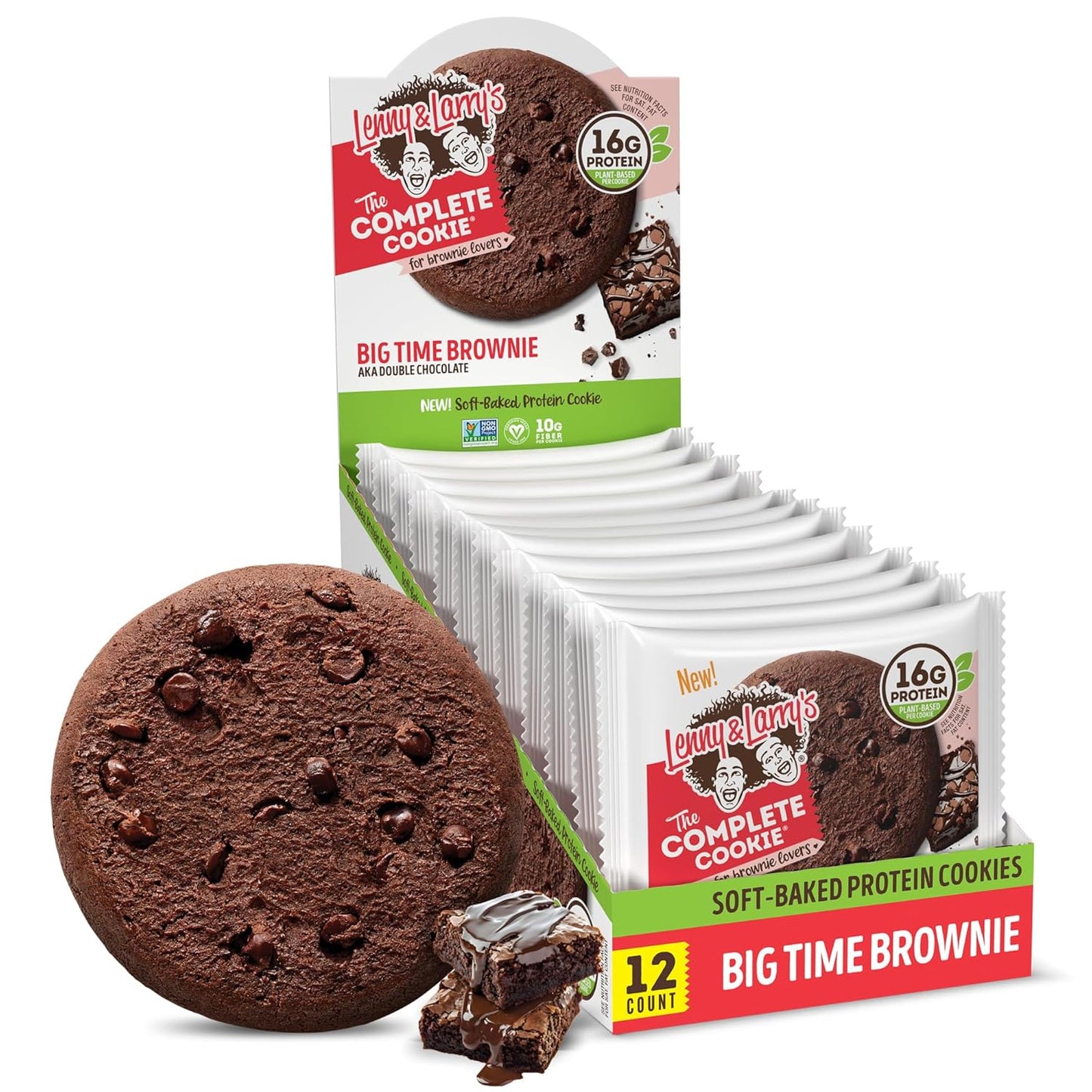 Lenny & Larry's The Complete Cookie, Big Time Brownie, Soft Baked, 16g Plant Protein, Vegan, Non-GMO, 4 Ounce Cookie (Pack of 12)
