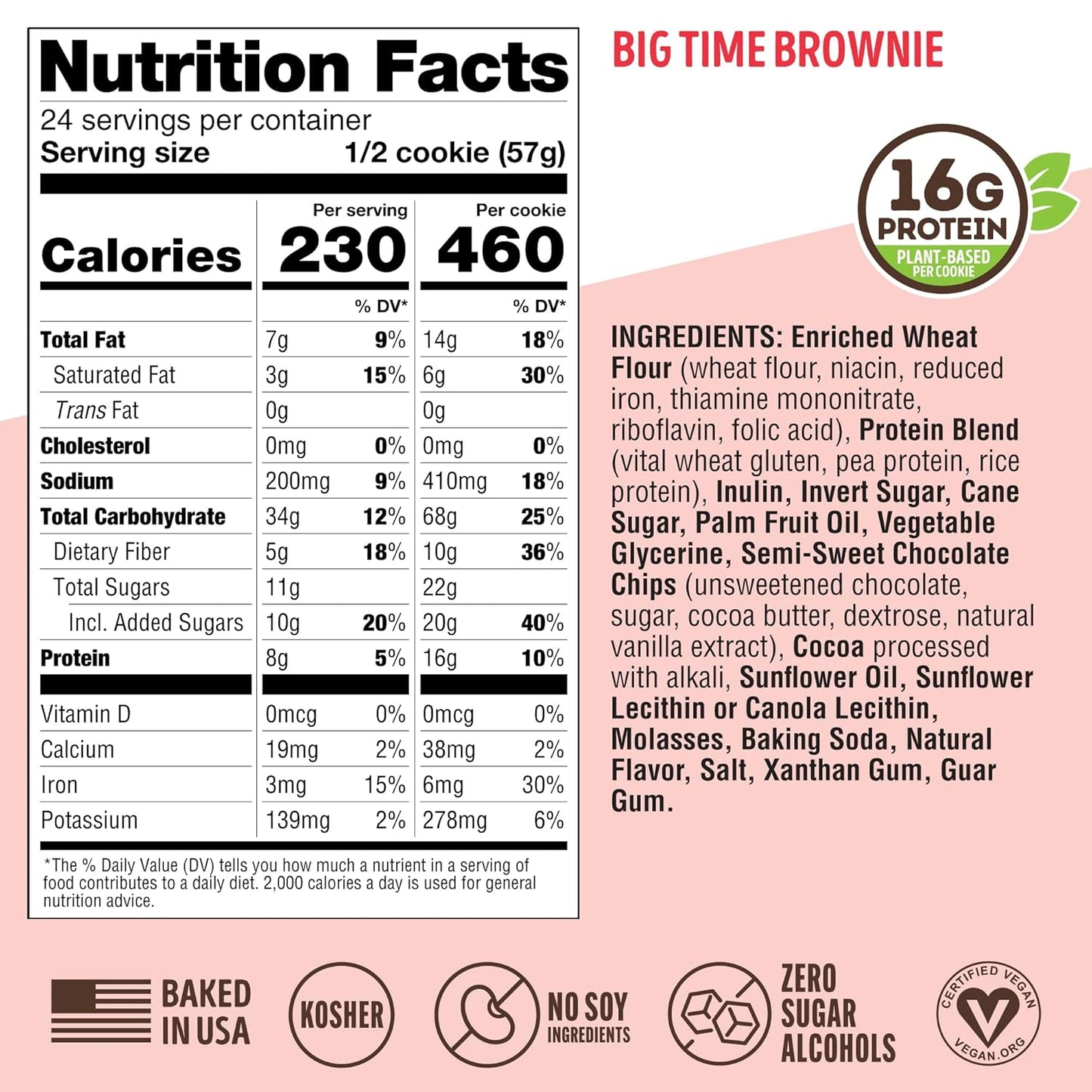 Lenny & Larry's The Complete Cookie, Big Time Brownie, Soft Baked, 16g Plant Protein, Vegan, Non-GMO, 4 Ounce Cookie (Pack of 12)