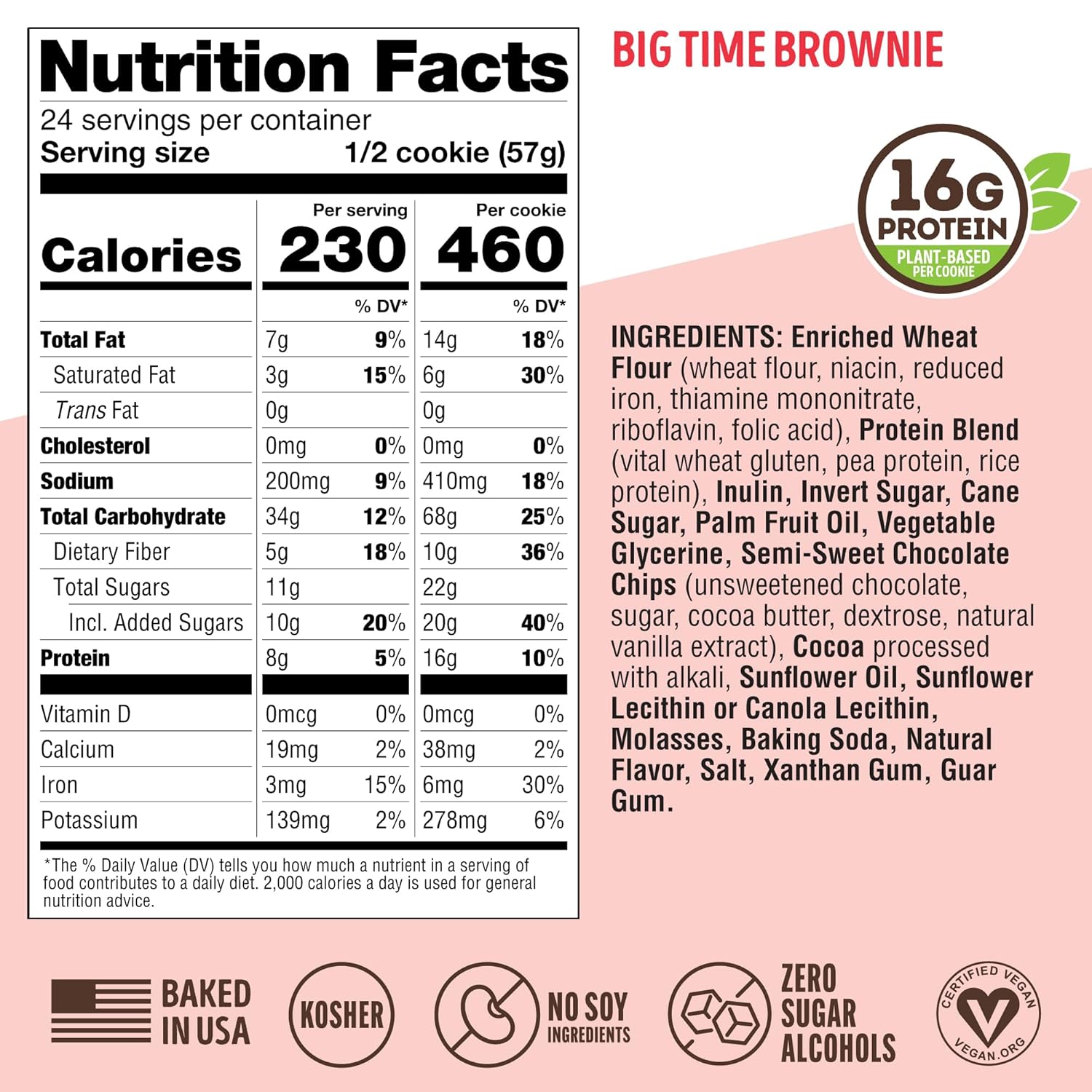 Lenny & Larry's The Complete Cookie, Big Time Brownie, Soft Baked, 16g Plant Protein, Vegan, Non-GMO, 4 Ounce Cookie (Pack of 12)