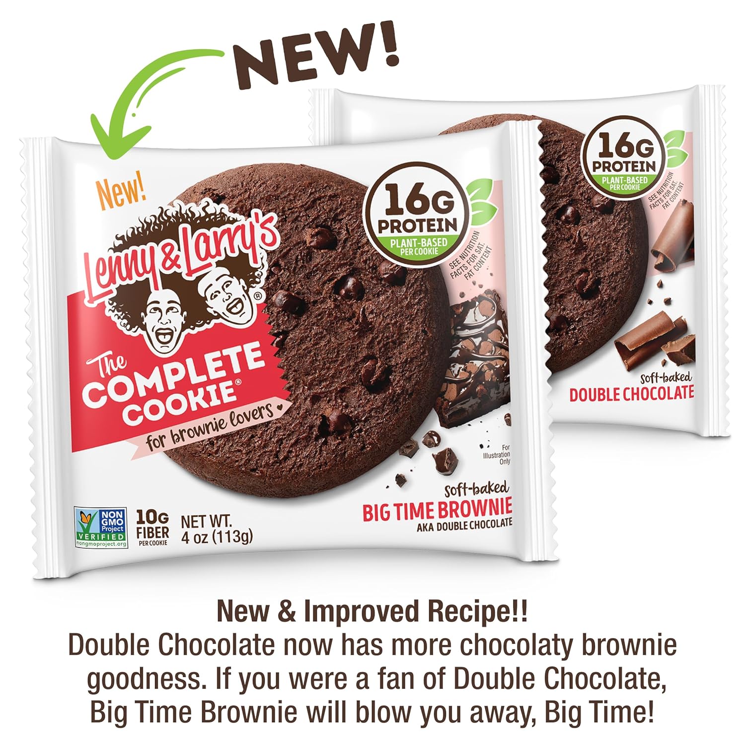 Lenny & Larry's The Complete Cookie, Big Time Brownie, Soft Baked, 16g Plant Protein, Vegan, Non-GMO, 4 Ounce Cookie (Pack of 12)