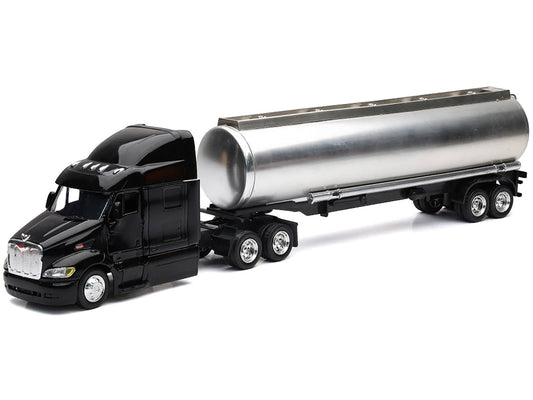 Peterbilt 387 Truck Black with Tanker Trailer Silver "Long Haul Truckers" Series 1/43 Diecast Model by New Ray