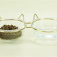 Sparkling Glass Cat Bowl With Elevated Metal Rack - Stylish And Functional Pet Feeder